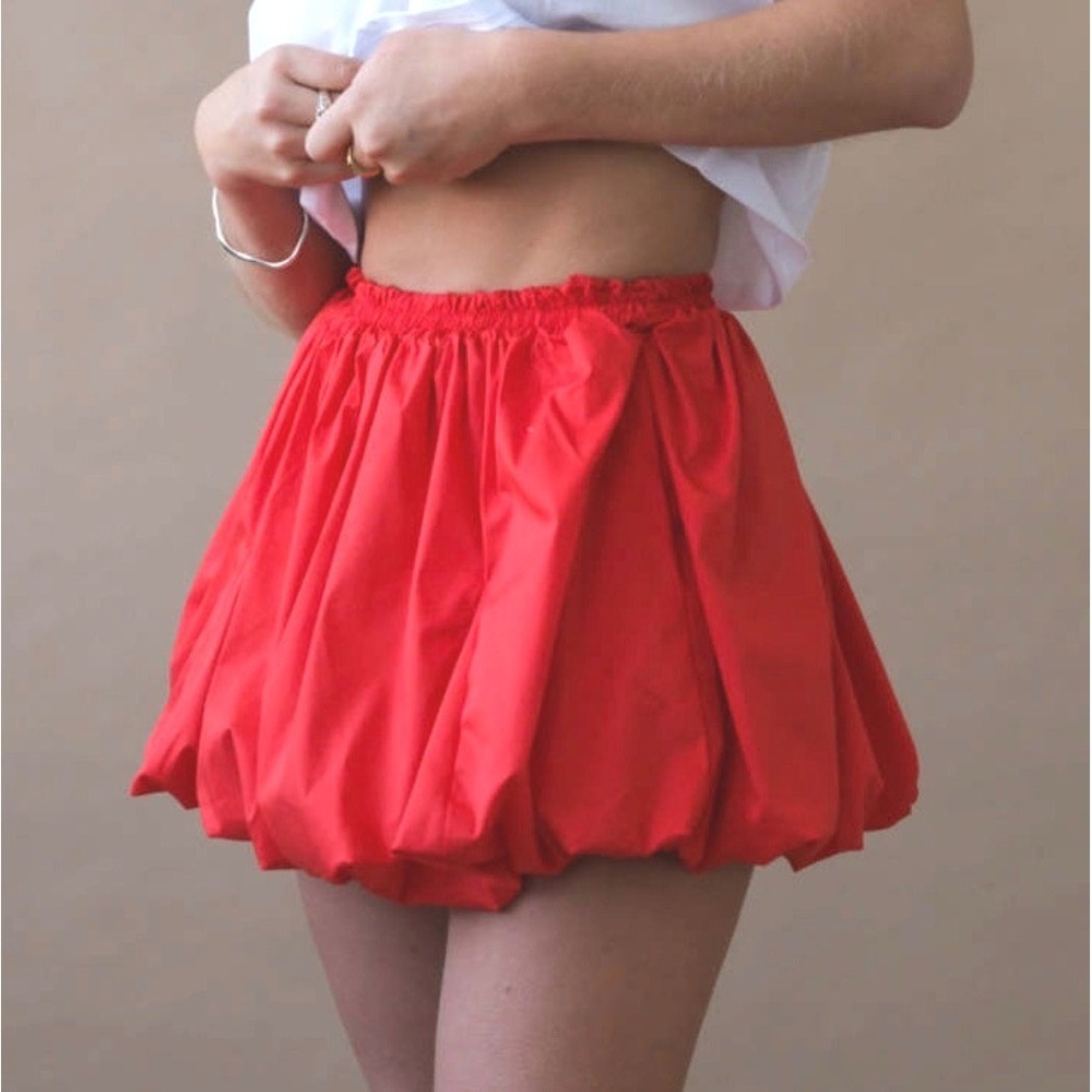 Things Between Bubble Skirt Mini Puff Red Tencel Cotton Womens Small Red